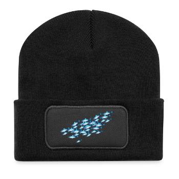Glowing blue school of fish in the water - Recycled Patch Beanie - black - Front