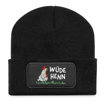 wüde henn Hendl this lustig huhn henne - Recycelte Patch Beanie - Schwarz - Vorne