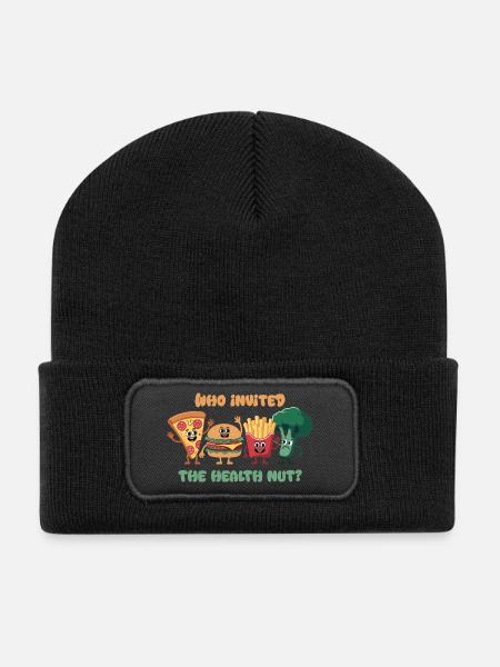 Whimsical Food Characters Illustration - Recycled Patch Beanie - black