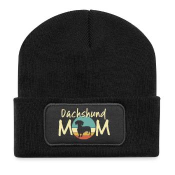 Dackel Mond Mutter Design - Recycelte Patch Beanie - Schwarz - Vorne