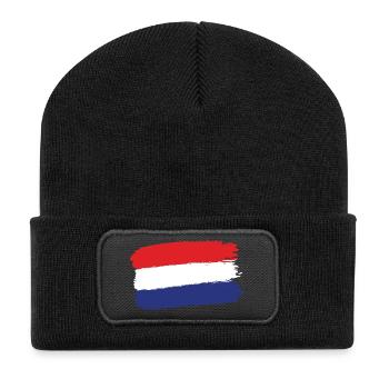 Holländische Flagge Pinselstrich - Recycelte Patch Beanie - Schwarz - Vorne