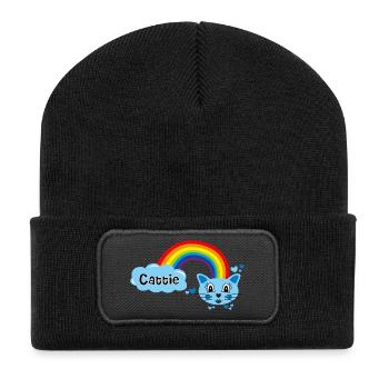 Cattie süß von Helfspawn - Recycelte Patch Beanie - Schwarz - Vorne