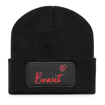 Romantisches Braut Herz Design für Hochzeit und JG - Recycelte Patch Beanie - Schwarz - Vorne