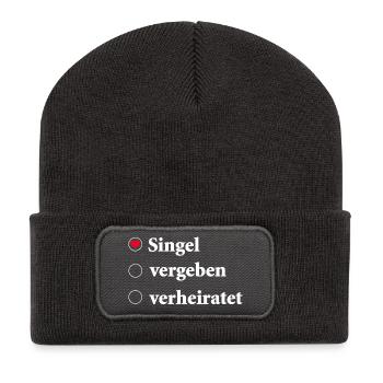 Beziehungsstatus Auswahl Singel mit Herzsymbol - Recycelte Patch Beanie - Dunkelgrau - Vorne