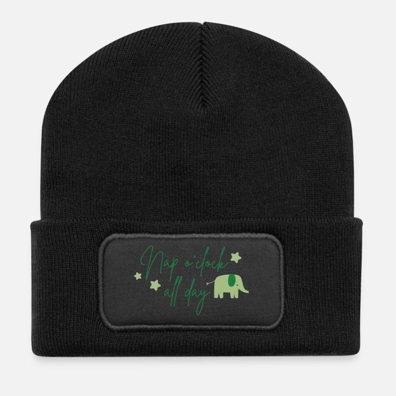 Nap o'clock all day Elefant grün - Recycelte Patch Beanie - Schwarz
