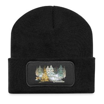 Peaceful Christmas in the winter forest in Advent - Recycled Patch Beanie - black - Front