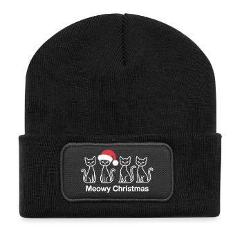 Meowy Noël Chemise de Noël mignonne avec des chats - Beanie recyclé à patch - noir - Devant