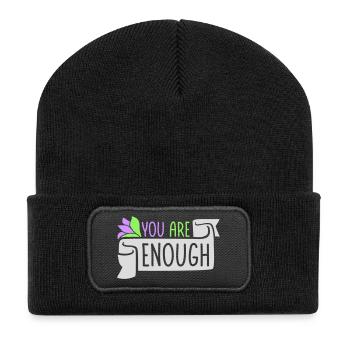 You Are Enough Self Love Motivational Quote - Recycled Patch Beanie - black - Front