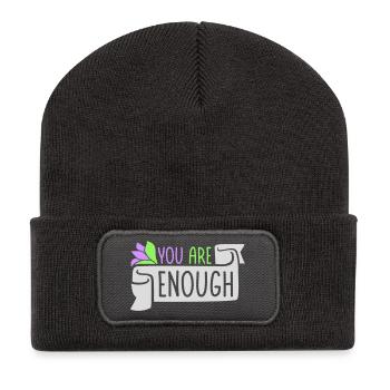 You Are Enough Selbstliebe Motivationsspruch Zitat - Recycelte Patch Beanie - Dunkelgrau - Vorne
