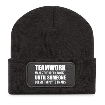 Travail d'équipe... sans réponse aux e-mails - Beanie recyclé à patch - charbon - Devant