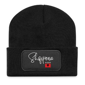 Albanischer Stolz, hergestellt in Albanien - Recycelte Patch Beanie - Schwarz - Vorne