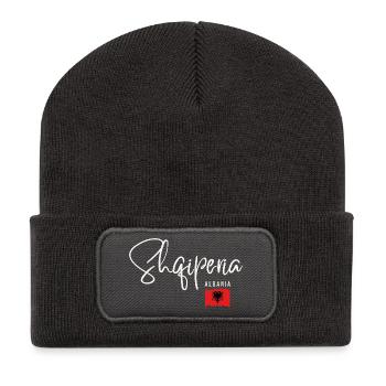Albanischer Stolz, hergestellt in Albanien - Recycelte Patch Beanie - Dunkelgrau - Vorne
