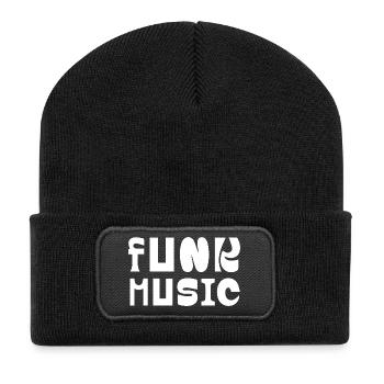 Funk Musik Fett gedruckte Blockbuchstaben - Recycelte Patch Beanie - Schwarz - Vorne
