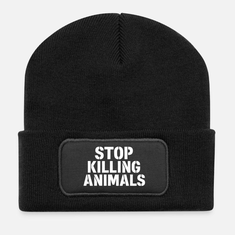 Tierschutz | Stoppt Tierquälerei – Statement - Recycelte Patch Beanie - Schwarz