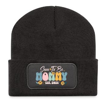 Bald Mama Est 2026 Blumen - Recycelte Patch Beanie - Dunkelgrau - Vorne