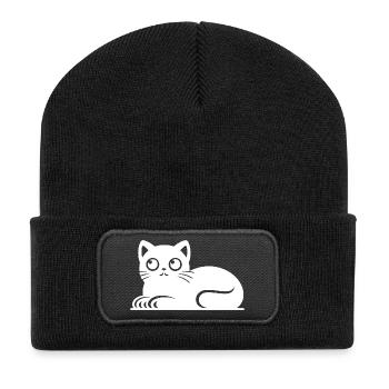 Dessin mignon de style tatouage de chat chat - Beanie recyclé à patch - noir - Devant