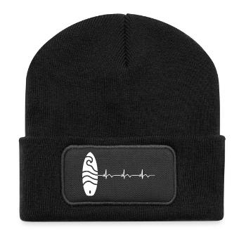 Surfboard Surfboard Surfer ECG Heartbeat - Recycled Patch Beanie - black - Front