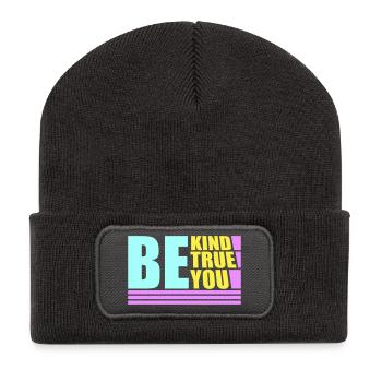 Sois gentil, sois sincère, sois toi-même, un amour de soi inspirant - Beanie recyclé à patch - charbon - Devant