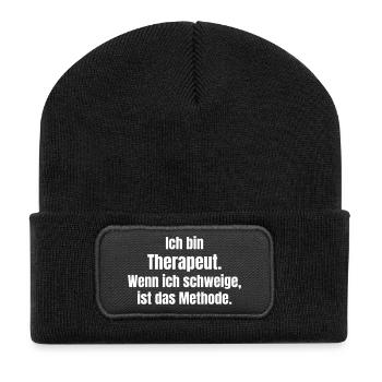 Ich bin Therapeut Schweigen ist Methode - Recycelte Patch Beanie - Schwarz - Vorne