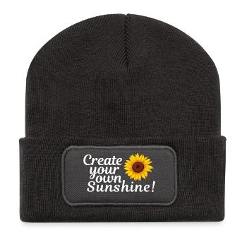 Sonnenblumen-Feeling: Deine eigene Sonne - Recycelte Patch Beanie - Dunkelgrau - Vorne