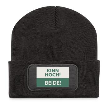 Kinn hoch! Beide! – Frecher Motivationsspruch - Recycelte Patch Beanie - Dunkelgrau - Vorne