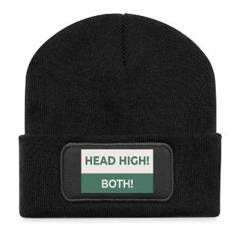 HEAD HIGH. BOTH. – Cheeky statement design - Recycled Patch Beanie - black - Front