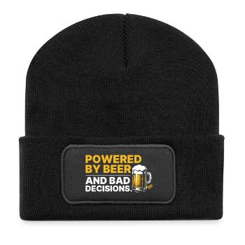 Powered by Beer & Bad Decisions – Lustiges Shirt - Recycelte Patch Beanie - Schwarz - Vorne