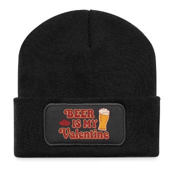 Beer Is My Valentine – Retro Bier Design - Recycelte Patch Beanie - Schwarz - Vorne