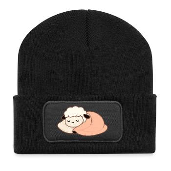 Schlafendes Schaf mit Kissen – sanft, ruhig - Recycelte Patch Beanie - Schwarz - Vorne