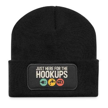 Hookup-Trio: Plug, Tap, Camper - Recycelte Patch Beanie - Schwarz - Vorne