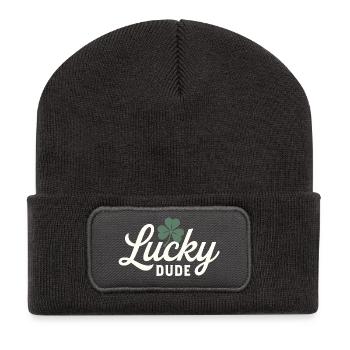 Lucky Dude with Four Leaf Clover  - Recycled Patch Beanie - dark grey - Front