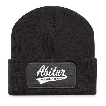 Abitur – c’est fini ! (Remise des diplômes, Blanc) - Beanie recyclé à patch - charbon - Devant