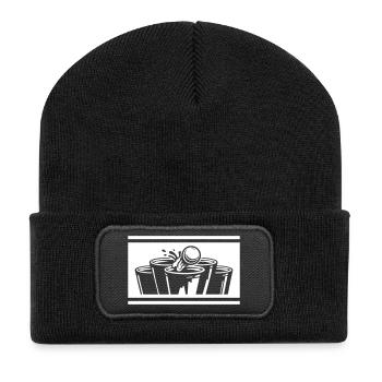 Bierpong Becher Weiß Symbol - Recycelte Patch Beanie - Schwarz - Vorne