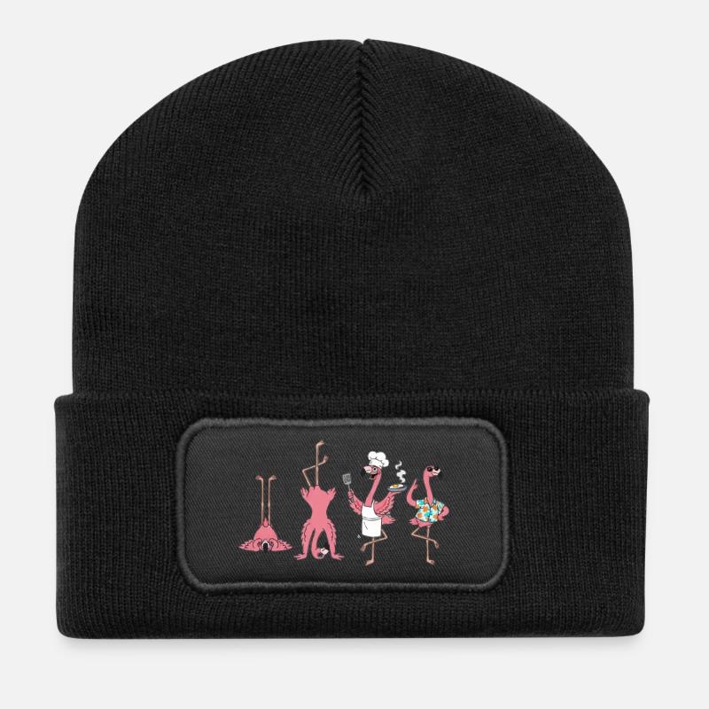 Flamingos: Koch und Küchencoach - Recycelte Patch Beanie - Schwarz