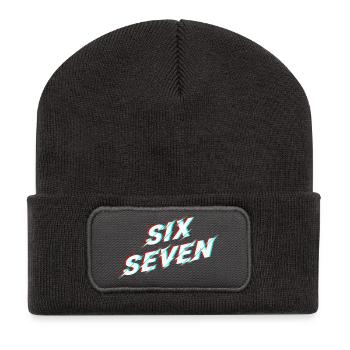 Six Seven 67 Meme Glitch Typography - Recycled Patch Beanie - dark grey - Front