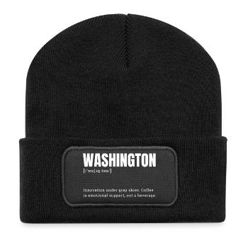 Washington Grunge Typo Print - Recycled Patch Beanie - black - Front