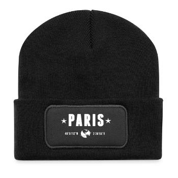 Paris Coordinates White Minimalist Typography - Recycled Patch Beanie - black - Front