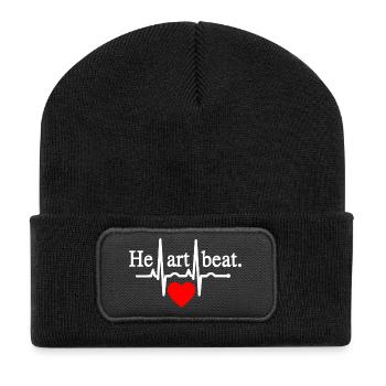 Heartbeat - Weiß Rot - Recycelte Patch Beanie - Schwarz - Vorne