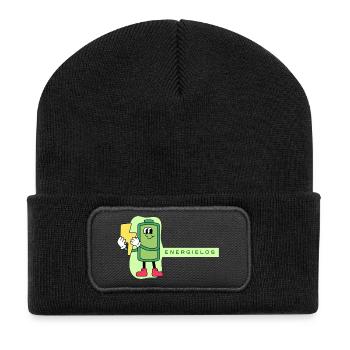 Energielos Akku Cartoon - Recycelte Patch Beanie - Schwarz - Vorne