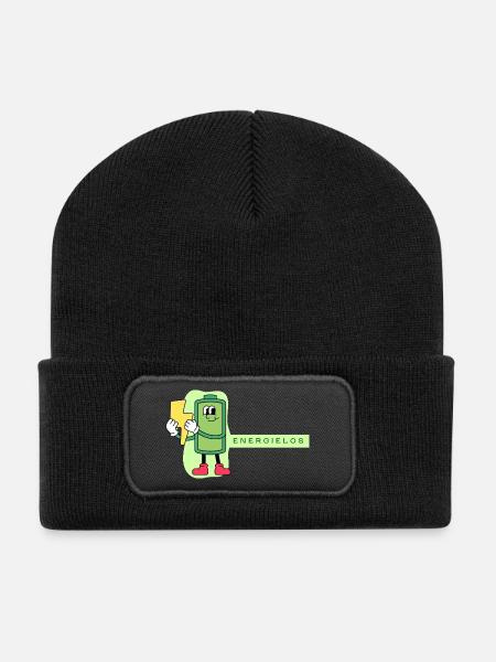 Energielos Akku Cartoon - Recycelte Patch Beanie - Schwarz