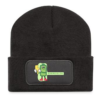 Energielos Akku Cartoon - Recycelte Patch Beanie - Dunkelgrau - Vorne