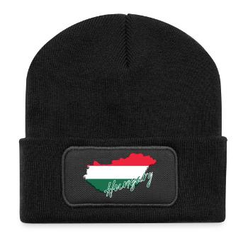 Karte mit der Flagge Ungarns, ich liebe Ungarn - Recycelte Patch Beanie - Schwarz - Vorne