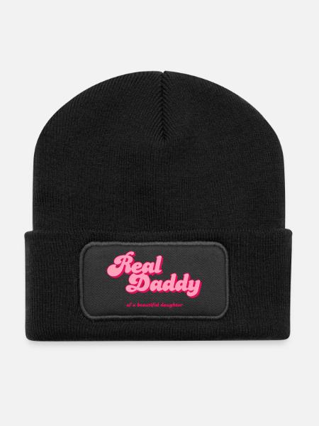 Real Daddy Pink Script Print - Recycled Patch Beanie - black