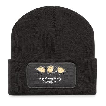 Stop Staring At My Pierogies – Tanzende Teigtasche - Recycelte Patch Beanie - Dunkelgrau - Vorne