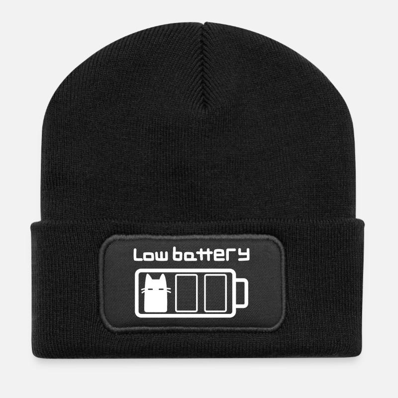 Cat à batterie faible - Beanie recyclé à patch - noir