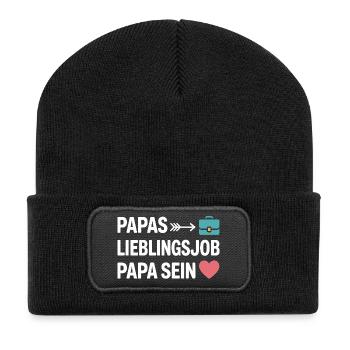 Papas Lieblingsjob Papa Sein Vater Vatertag Spruch - Recycelte Patch Beanie - Schwarz - Vorne