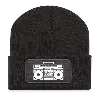 Graphisme rétro Boombox noir & blanc - Beanie recyclé à patch - charbon - Devant