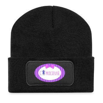 Temperamentvolles Design Lila - Recycelte Patch Beanie - Schwarz - Vorne