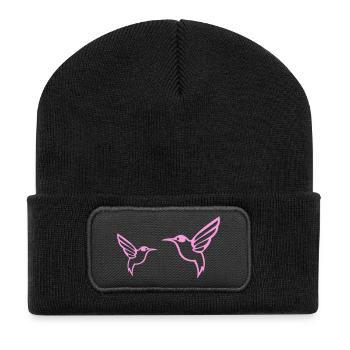 Two Pink Hummingbirds Line Art - Recycled Patch Beanie - black - Front