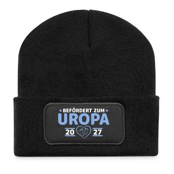 Befördert zum Uropa 2027 – Babyparty Geschenk - Recycelte Patch Beanie - Schwarz - Vorne